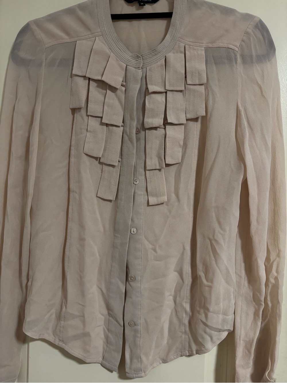 Tara Jarmon Blush Cream Ruffle-Front Sheer Blouse